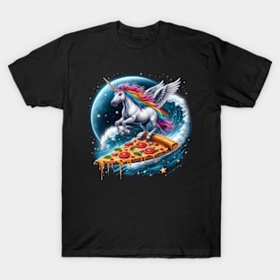 Fantasy Ride: Unicorn Surfing on Pizza Tee T-Shirt